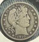 1910 Barber half dollar,  nice VG / F , scarce date