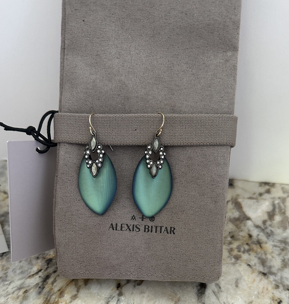 100% Authentic Alexis Bittar Green/ Blue Lucite Crystal Earrings