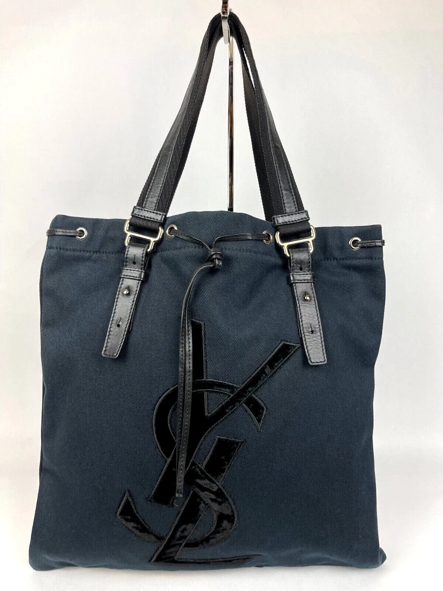 Yves Saint Laurent Black Canvas & Velvet Kahala Tote Bag. , Lot #56777