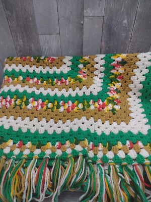 Vintage Crochet Square Pattern Multicolor Afghan Blanket Throw Afghan 64''x 78''