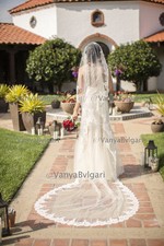 WEDDING VEIL MANTILLA SPANISH CATHOLIC WEDDING WITH BEADED LACE DIAMOND WHITE