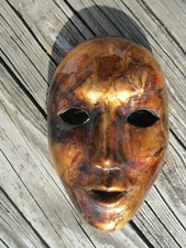 Keramik bemalt Gold Farbe Wand Gesicht, Tisch Maske 7 1/2" lang x 4 3/4" mal 2 1/2"