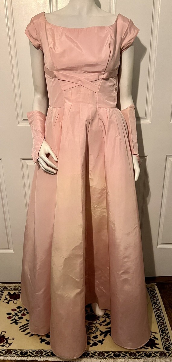 50s pink prom dress Vintage 50s Strapless Boned Tulle Cloud Pink Prom Dress Formal, Frothy Tulle, Velvet Vintage Millinery Flower, Professionally Dry Cleaned