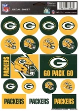 GREEN BAY PACKERS ~ Lot of (17) Stickers ~ (1) 5x6 Inch Sticker Sheet ~ New!