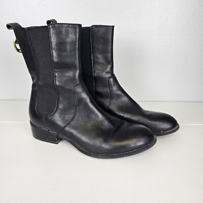Lauren Ralph Lauren Womens Black Leather Boots Sz 6M Mona Chelsea Mid Pull On