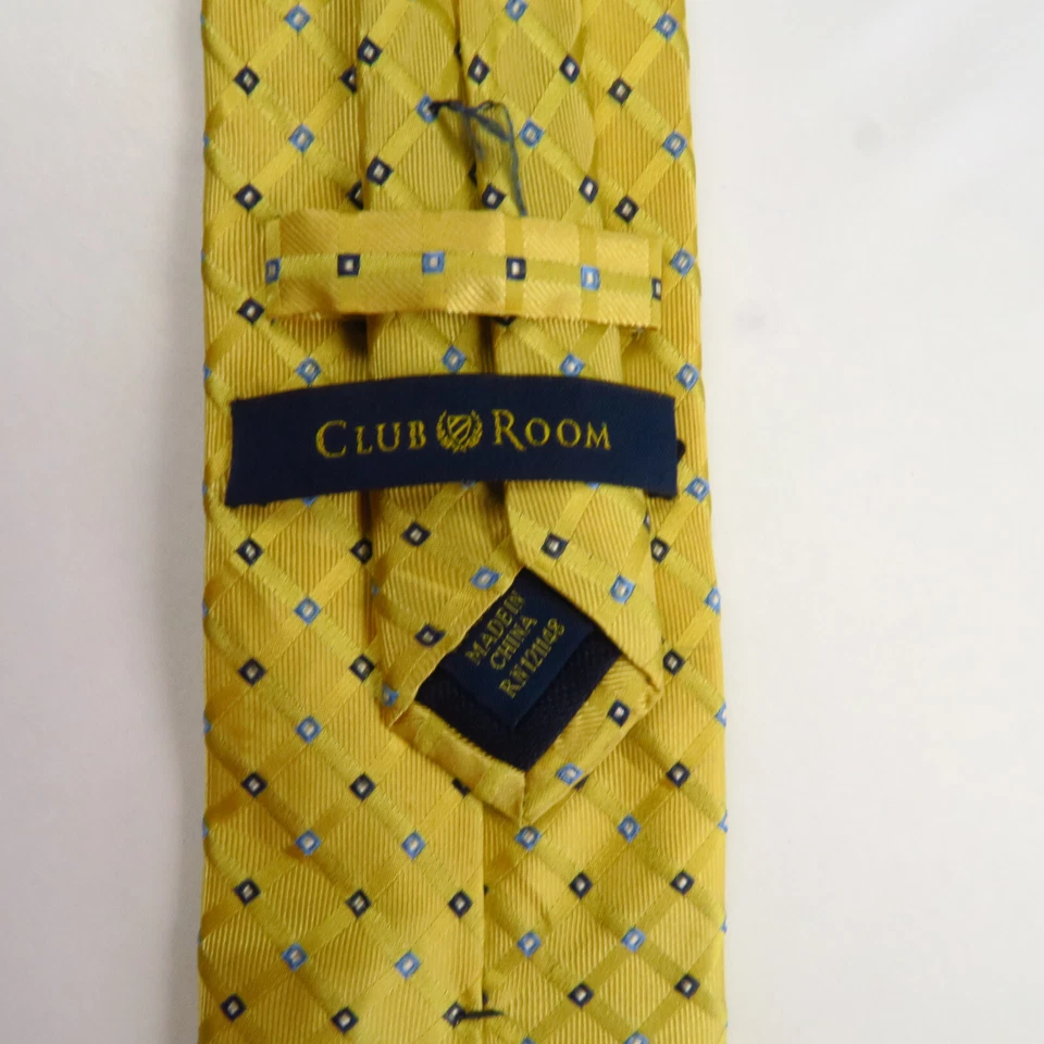 Corbata para el cuello Club Room dorada/amarilla micro azul a cuadros de diamantes para hombre 58x3 moderna brillante Foto 3 de 4