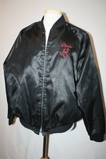 VTG Aristo Jak Black Satin Jacket Sz XXL USA Made Pete's Bar Texaco Fort Bridger