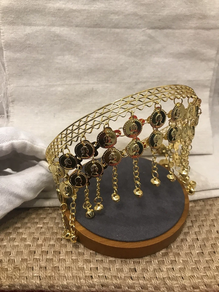 Joyería para el cabello nupcial, joyería nupcial árabe, diadema de lira, diadema para monedas, lira Foto 4 de 4