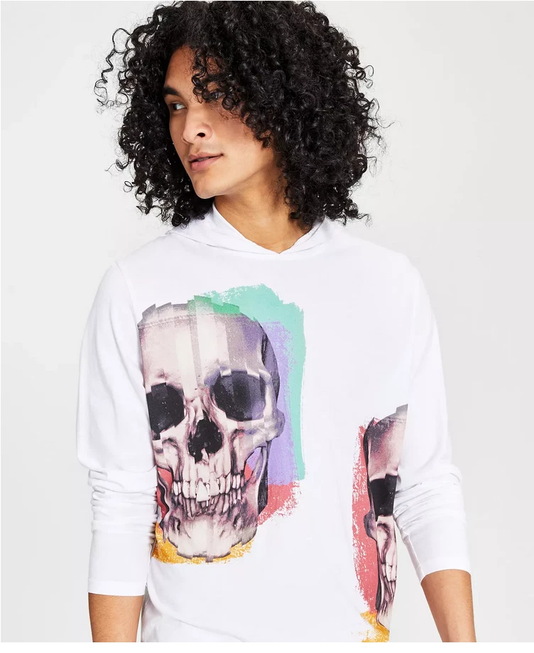 $75 I.N.C International Concepts Men's Skull Hoodie Cotton White Size M.