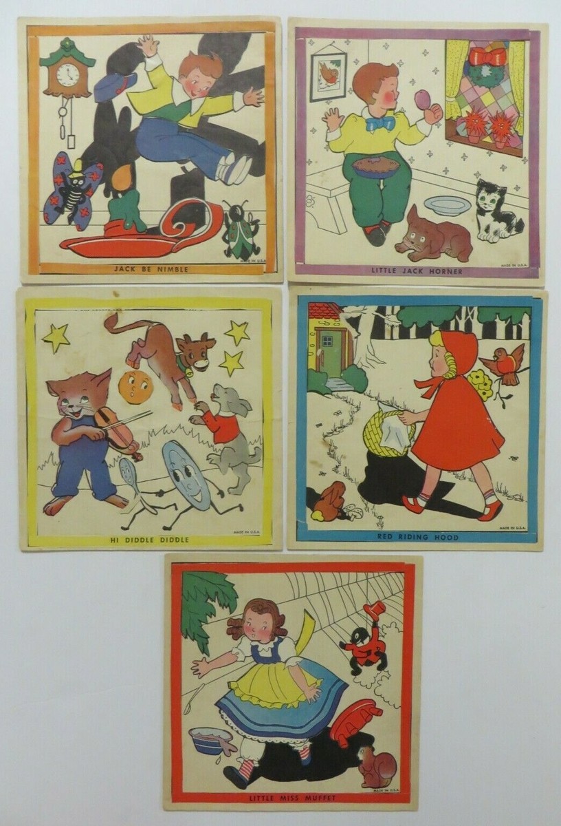 Vintage 1950's NURSERY RHYME Picture Cards Gummed Sticker Cut
