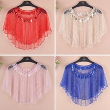 Wedding Women Crop Top Bridal Cape Shawl Cloak Cover Up See Through Summer Party