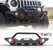 Front Bumper Set w/D-Ring Shackles For 07-18 Jeep Wrangler JK/19-25 Gladiator JT