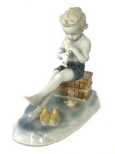 GERMAN BAVARIAN KUNSTPORZELLAN ILMENAU METZLER & ORTLOFF FIGURINE BOY & CHICKENS
