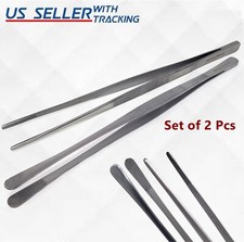 2 Pcs Kitchen Tweezer 12  Straight  Round Tip Set Long Food Tongs Chef DIY Tool