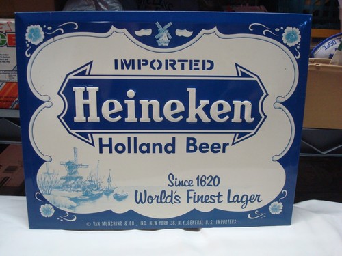 vintage heineken imported holland beer tin metal sign