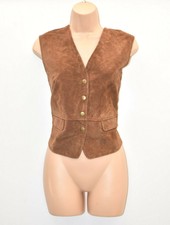 Miss Joy Women's Real Leather Biker Cowboy Western Brown Vest Waistcoat Size L