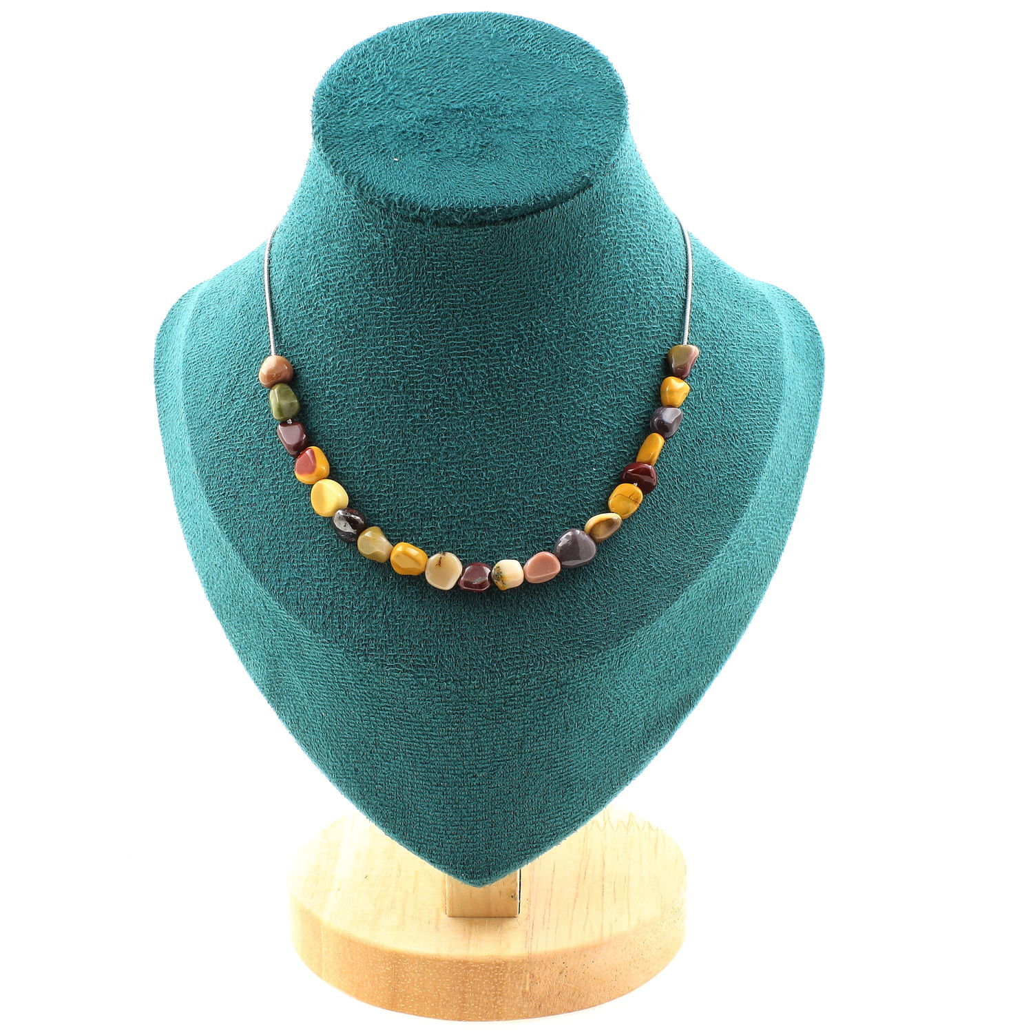 Collier Mookaite d'Australie et ses 20 perles de force, chaine acier pour un style unique