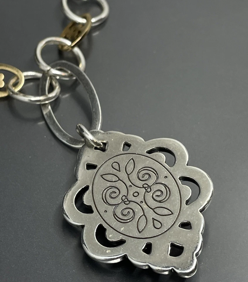 Brighton Geneva Mujer’s Collar Colgante Dos Tonos Ojo de Tigre? Floral 18-20” Foto 4 de 4