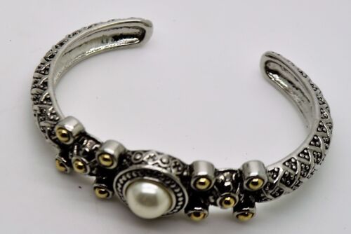 AB071 Exquisite Design Silver Weave Cable circle white pearls cuff Bracelet - Picture 2 of 2