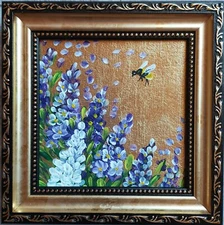 Bee Painting Bumblebee on flowers Small Art Honeybee Insects Gold Framed Art