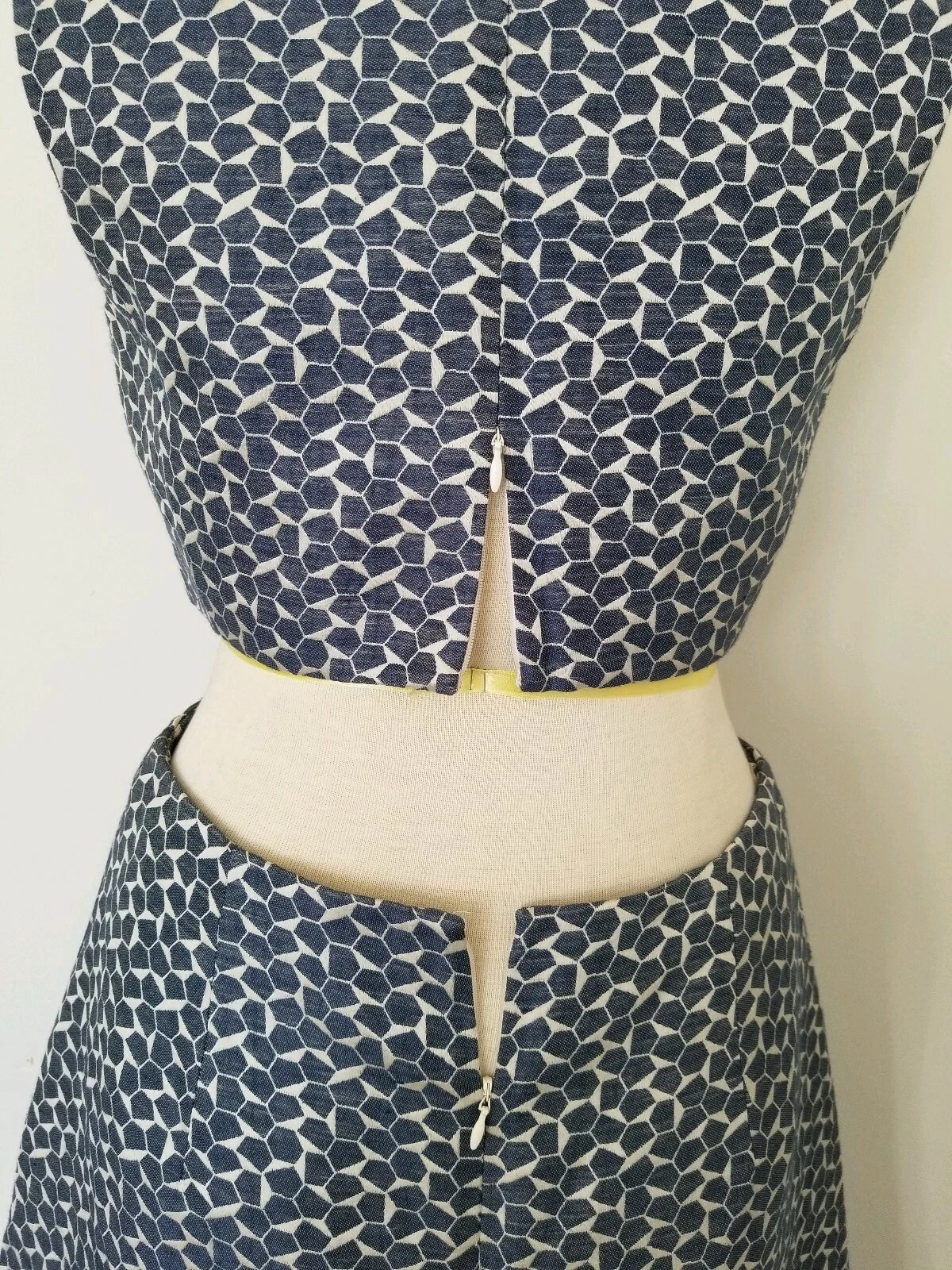 Abito Tory Burch blu navy panna tessera ginocchio lino taglia 8 $495