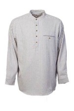 Grandfather Shirt Flannel Collarless Dark Blue Cream Stripe 100 Cotton Irish