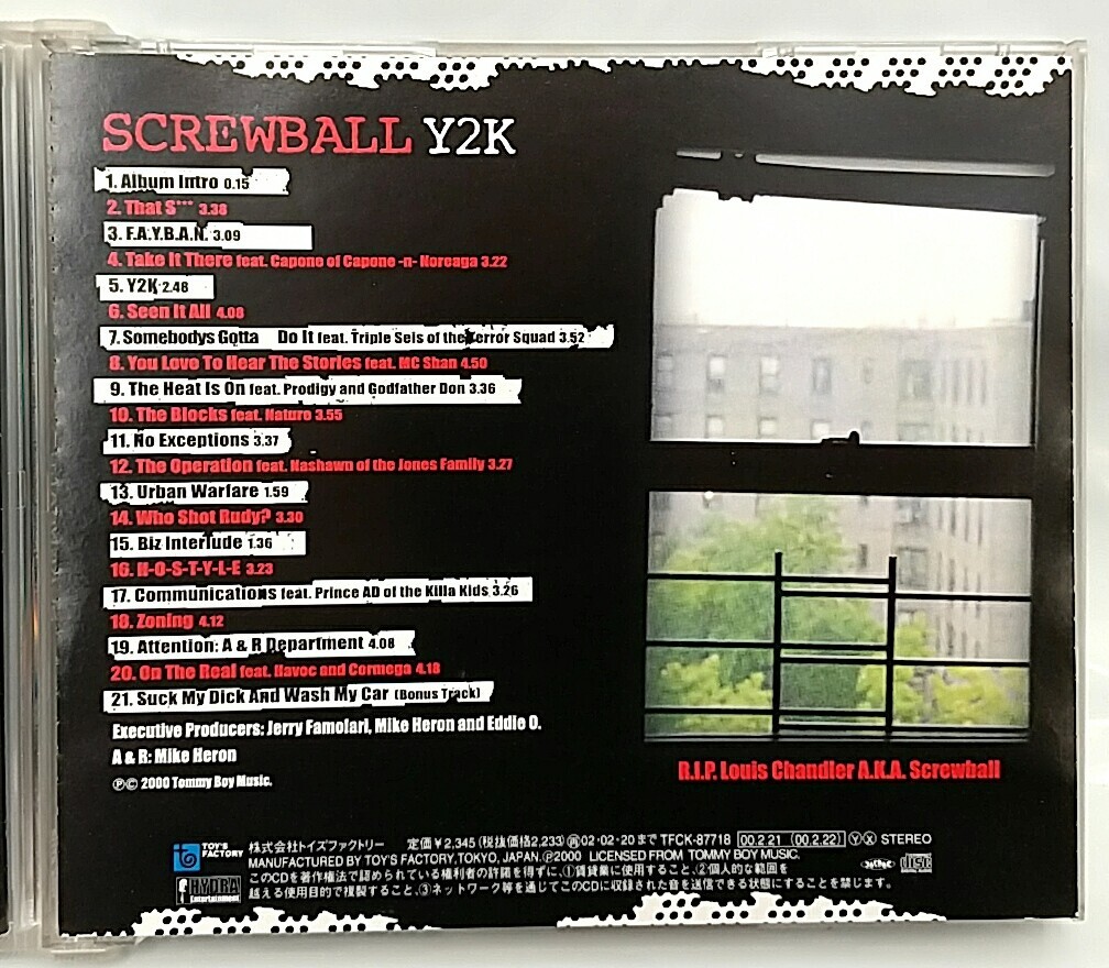 CD) Screwball – Y2K , TFCK-87718, Japan Only Bonus Track, Album