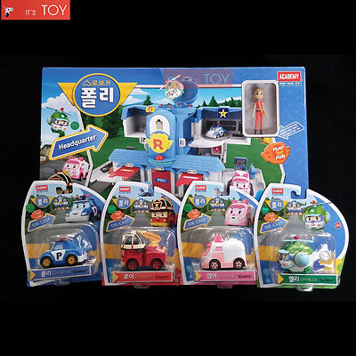 RoboCar Poli Convertible Headquarter Open Play Set Diecast Poli Roy Amber Helly
