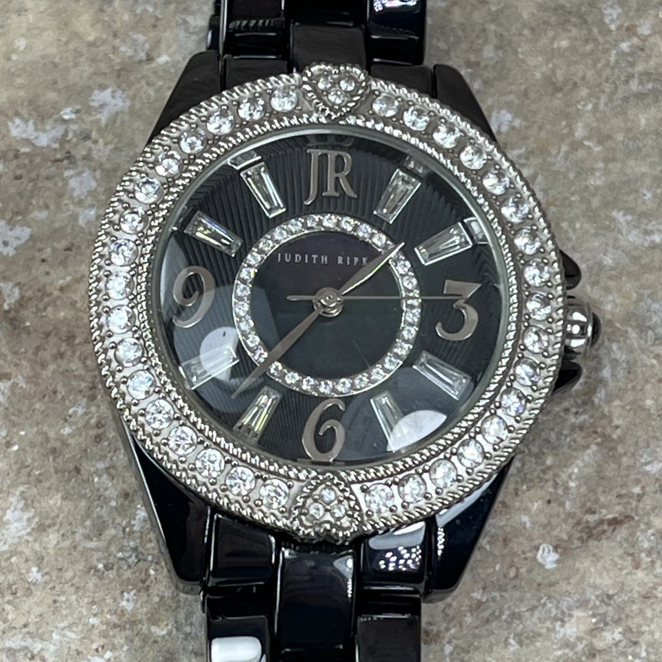 Judith Ripka Black Ceramic band & Stainless Steel Diamonique Watch Hearts MOP - Image 3 of 4