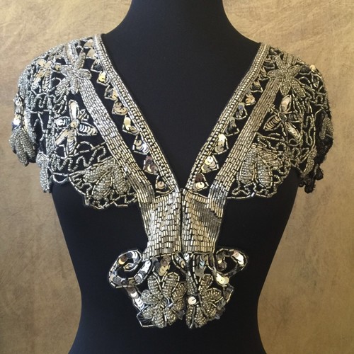 Sequin Beaded Lace Hip Wrap Collar Shoulder Shrug Shawl Applique Silver/Black - Picture 2 of 2