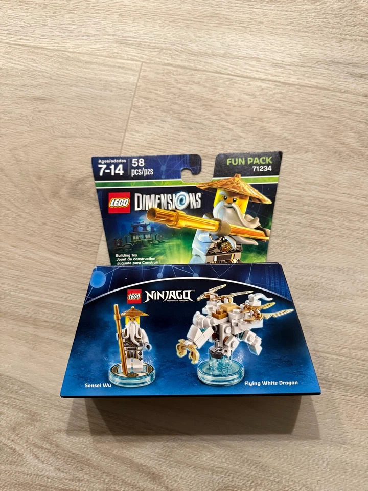 Lego Dimensions Ninjago Sensei Wu Flying White Dragon 58 Pcs Fun Pack 71234 NIB