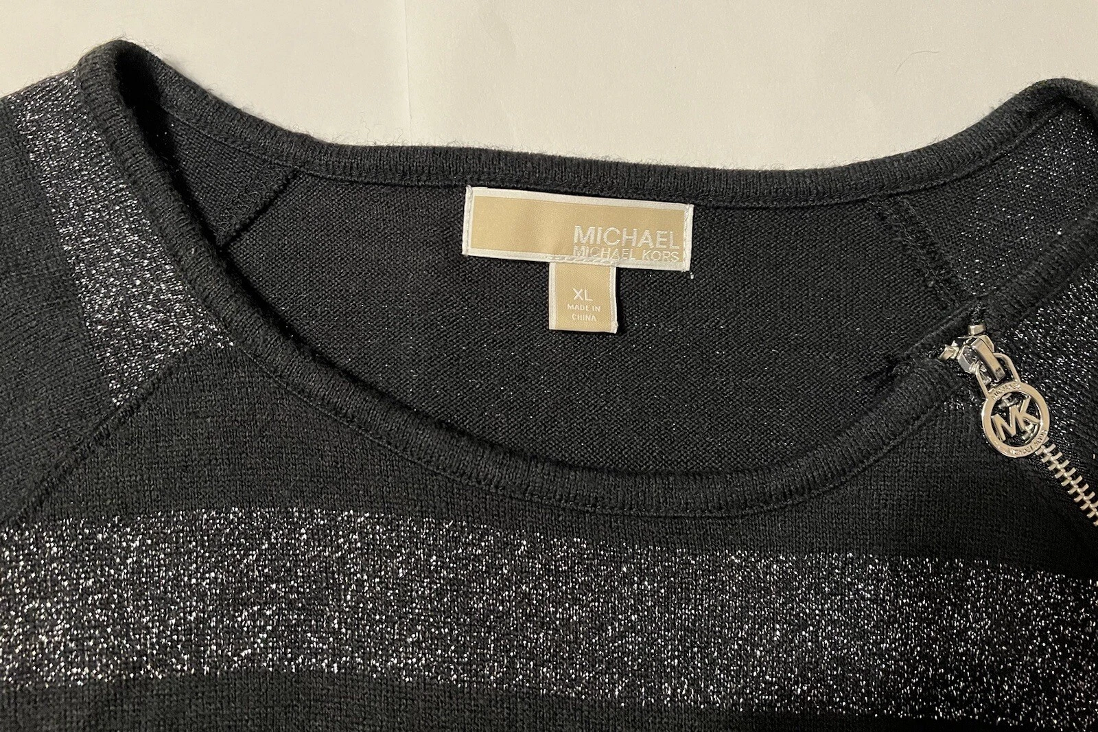 Abito da donna Michael Kors manica lunga a righe taglia XL nero e argento