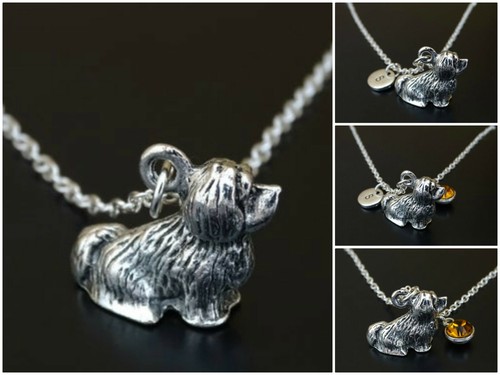Havanese Necklace Initial Birthstone 