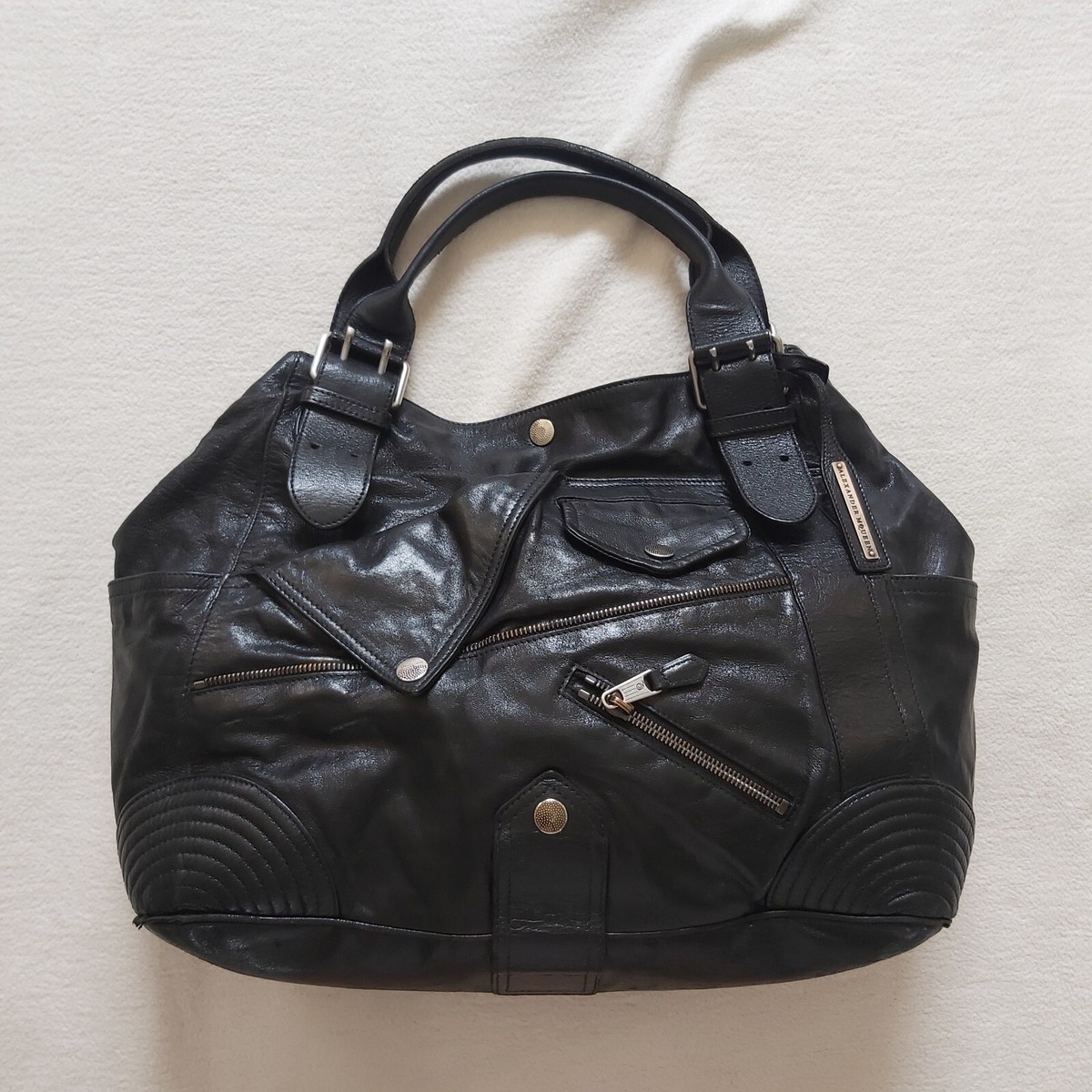 Alexander McQueen Faithful Biker black leather tote Serial number