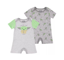 NEW Star Wars Baby Yoda Graphic Rompers Set of 2 Bodysuits gray sz 6-24 months