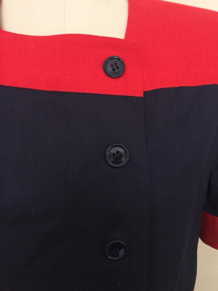 Vestido Vintage TALLA PEQUEÑA Conjunto Top Falda ADELE SIMPSON AÑOS 80 90S Azul Marino Rojo Lino Foto 4 de 4