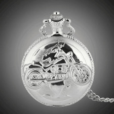 Retro Silvery Motorcycle Men Quartz Pocket Watch Stainless Steel Watch Holiday