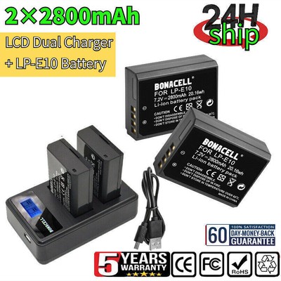 2× LP-E10 For Canon 2.8Ah Dual LCD Charger + Battery EOS 1300D 1200D 1100 1100D
