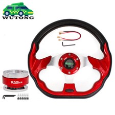 12.5 Universal Racing Steering Wheel W Red Ball Quick Release Adapter Snap Off