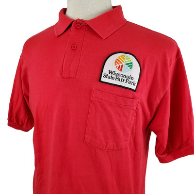 Vintage 90s Wisconsin State Fair Park Pocket Polo Shirt Large Embroidered Patch