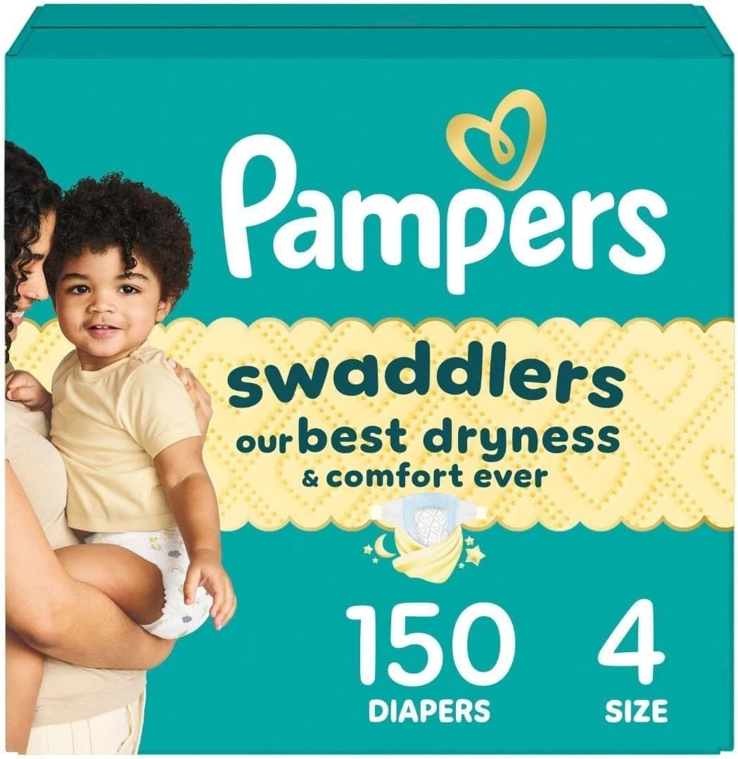 Pampers Swaddlers Diapers, Size 4 (15-34 lbs), 150 Count, 4, White