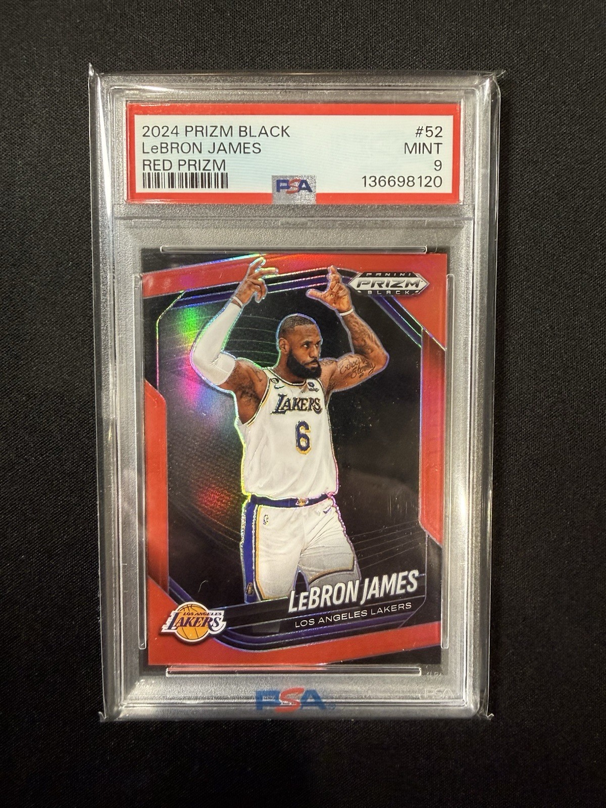2024 PANINI PRIZM BLACK RED PRIZM #52 LEBRON JAMES 44/299 PSA 9