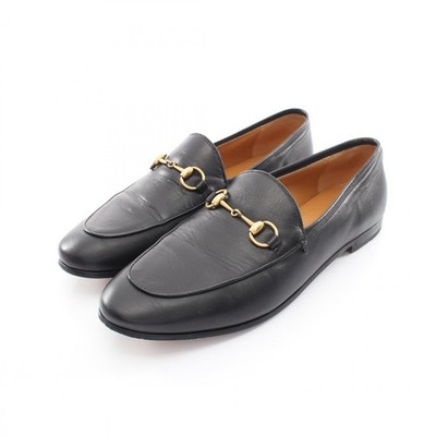 GUCCI Jordaan Horsebit Shoes Loafers Flat leather Black Used Women size 38 1/2