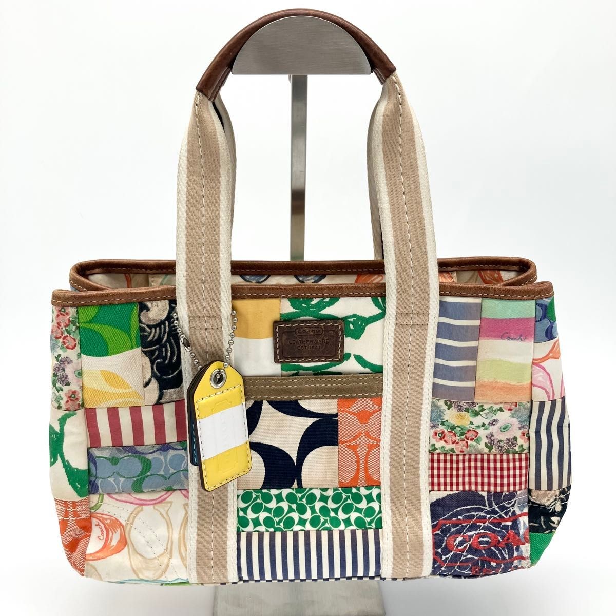 COACH Handbag Patchwork Canvas Multicolor Leather… - image 2