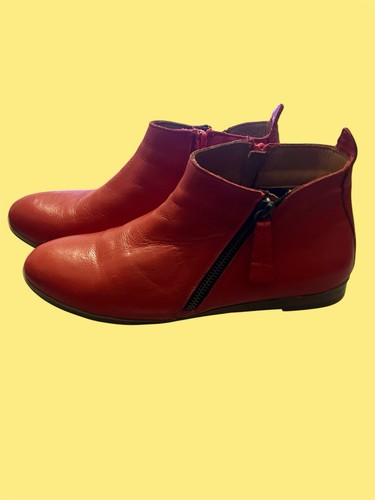 Red Leather Boots Shoes Woman’s Ankle “Bueno” Size 38/7 Brand New - Picture 2 of 6