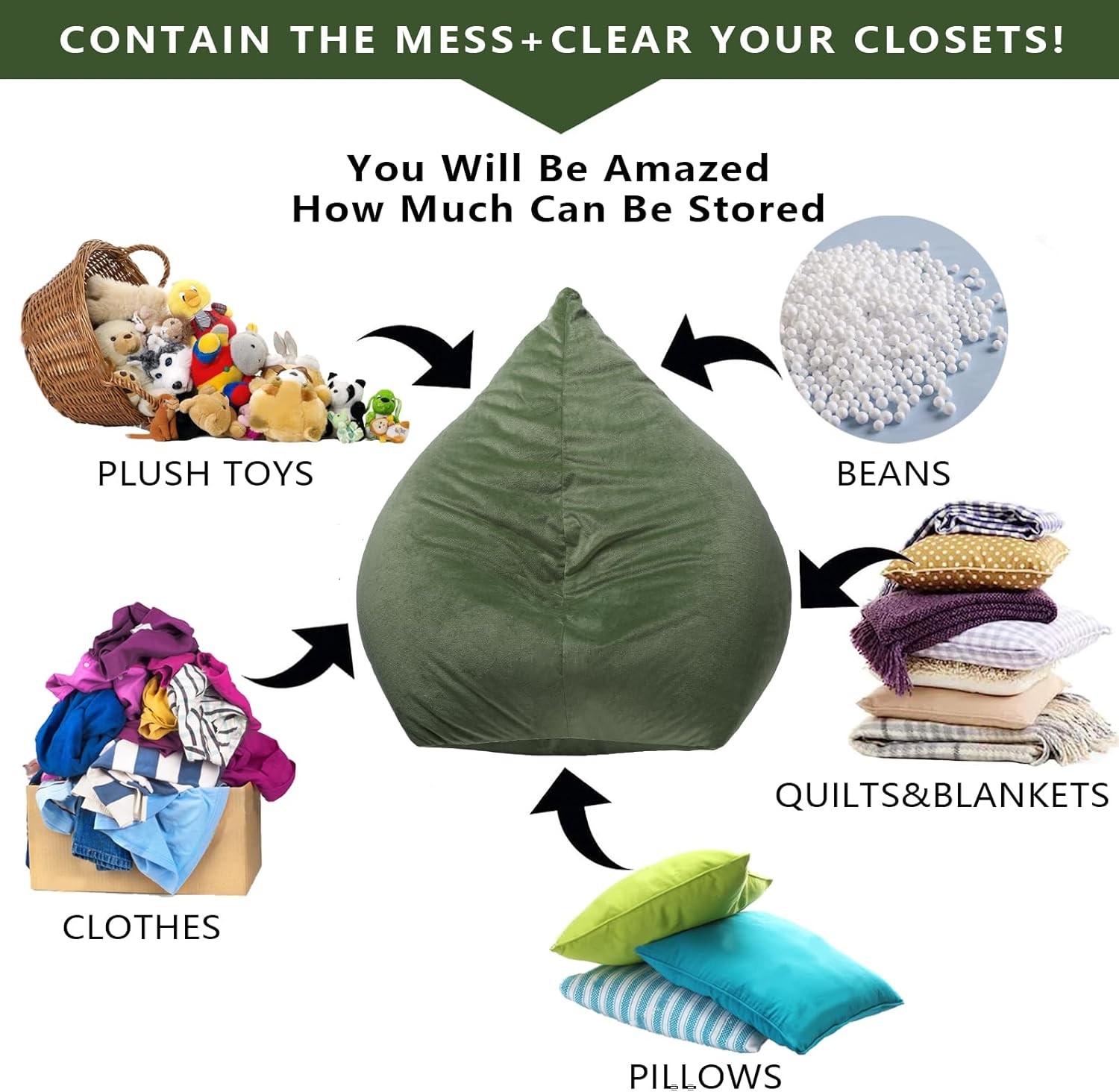 Dinosaurs Bean Bag Chair Stuffed Animal Toy Storage Bag for Kids, 5 Inch