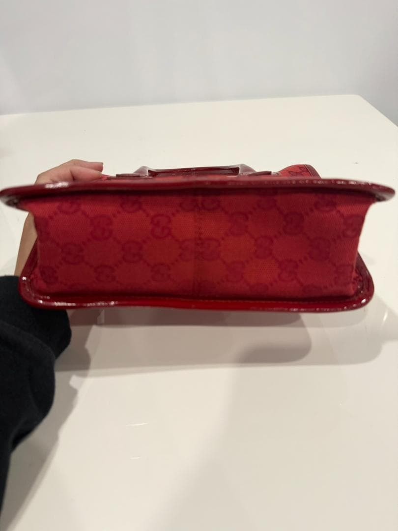 GUCCI GG Canvas Enamel Handbag Red Authentic Tote Bag with Dust Bag thumbnail 3