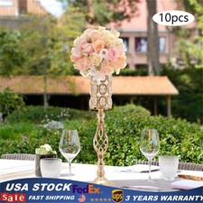 10pc 24" Tall Gold Iron Crystal Beaded Vases Wedding Party Centerpieces Supplies