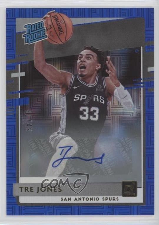 2020-21 Panini Donruss Choice Blue Signatures 31/49 Tre Jones Rookie Auto RC pe8