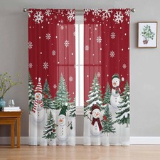 Christmas Red Sheer Curtains 84 Inch Length 2 Panels Set for Living Room/Bedr...